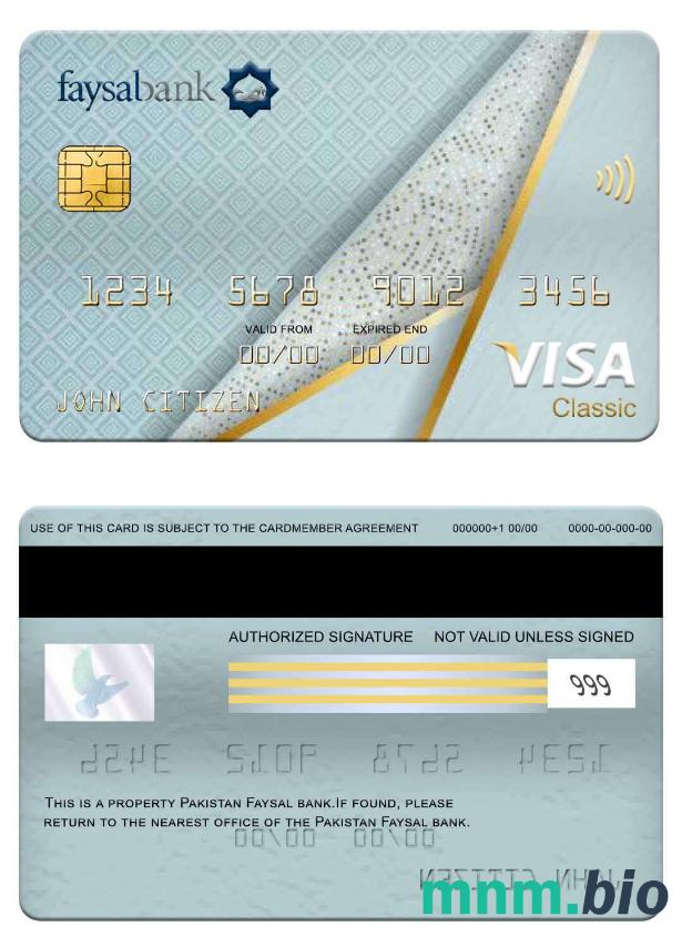 Pakistan Faysal bank visa klasyczny karta przykład w formacie PSD